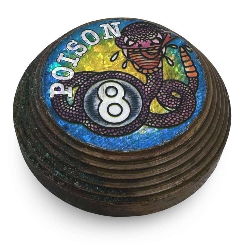 Vintage Poison 8 Ball Snake Brass Slammer 90s Pogs Holographic Thick Metal 1.5in